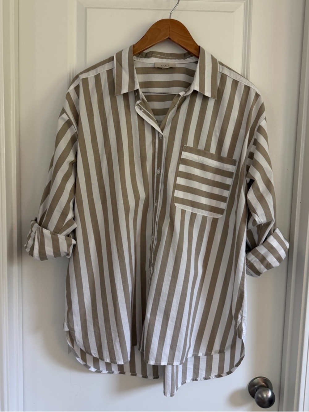 Loft Outlet Tan Striped Button Down ~ Size Large